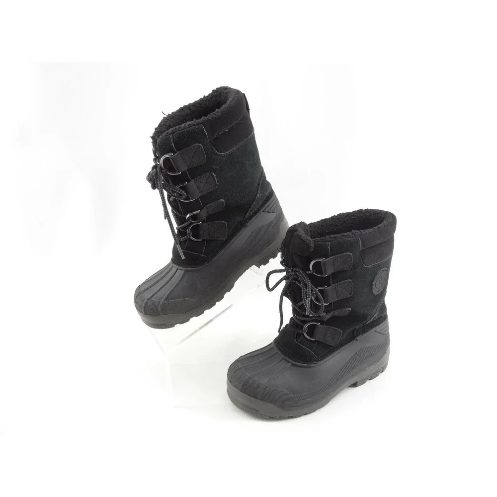 Lands End Youth Expedition Black Suede Snow Winter Boots Youth Size 5